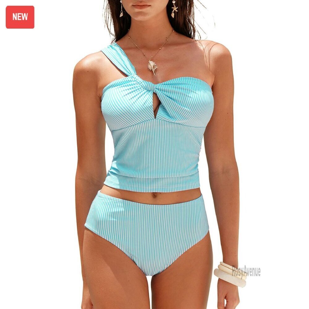 One Shoulder Tankini Set with Tummy Control and Cut Out Design